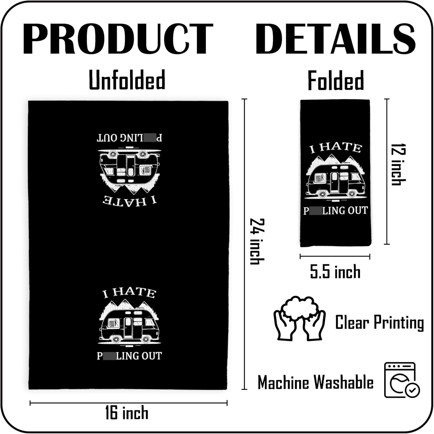 Funny Camping Kitchen Towels - Camper Gifts Dish Hand Tea Towels for Kitchen Decor, I Hate Out Decorative Hand Towel, Camping Trailer Accessories Decor for Kitchens Bathroom, 16x24inch - Image 7