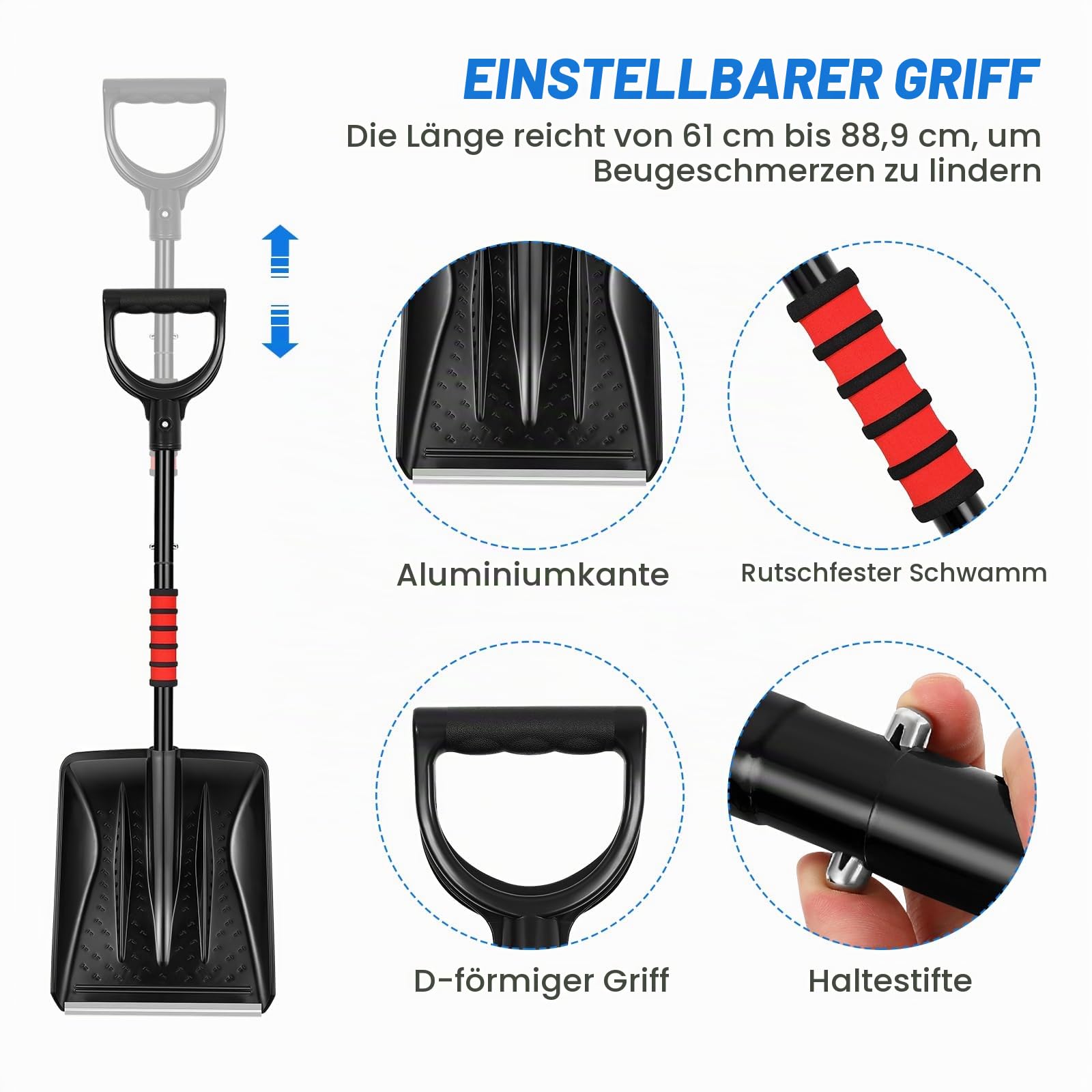 Yardwe 2025 NEW 3-In-1 Schneeschaufel Besen Set mit Eiskratzer und Schneebürste Abnehmbarer Tragbarer Schneeschieber für Auffahrt Garten Wohnmobilen
