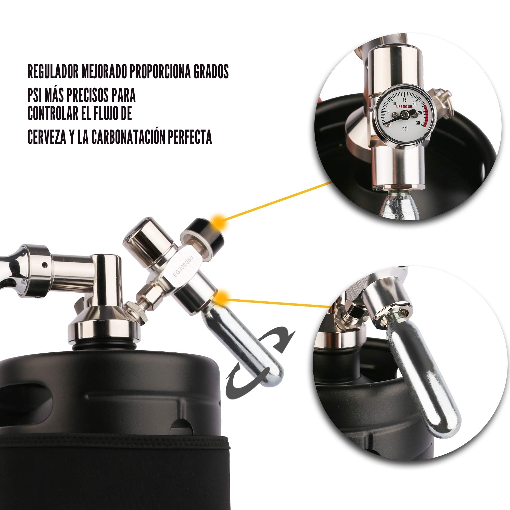 TMCRAFT - 2 litros Mini Keg Growler - Sistema de Kit de Barril casero de Acero Inoxidable presurizado para Mantener Fresca y carbonatada la Cerveza (Negro Mate)