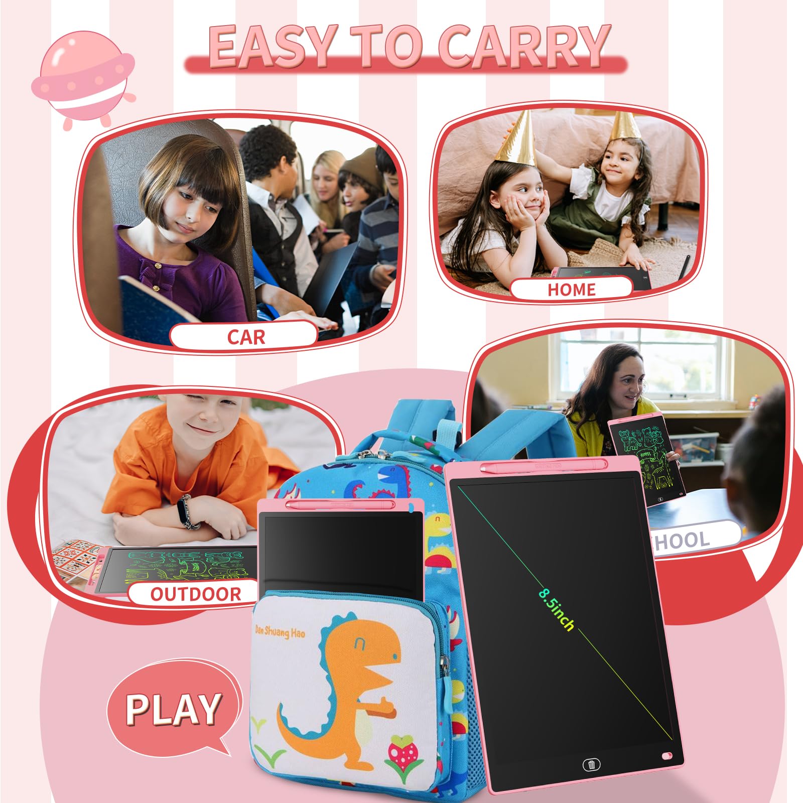 Genialba Tableta de Escritura LCD de Colores 8,5 Pulgadas Tablero de Dibujo Electrónico Portátil Regalo Niños Rosa