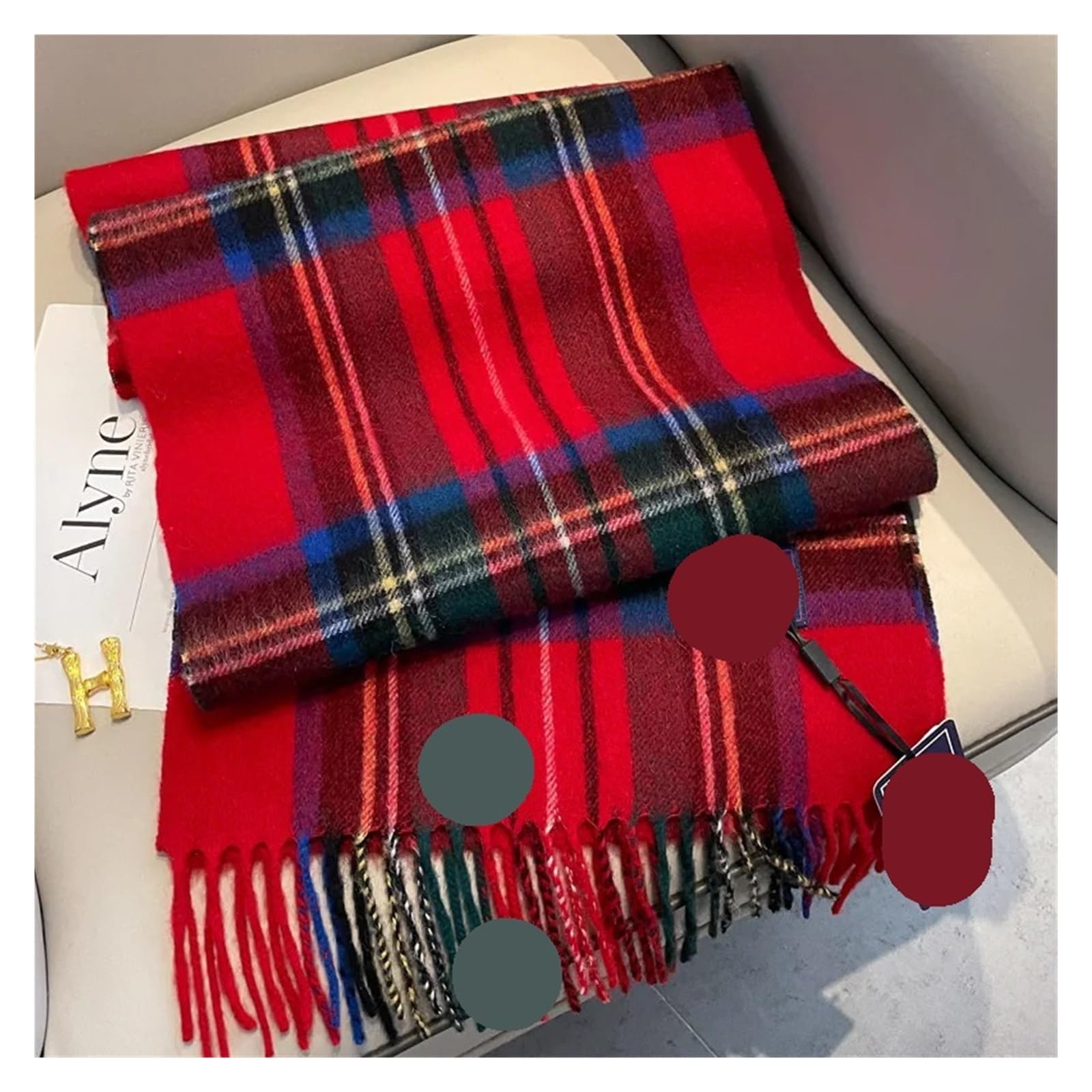 Bufanda Invierno Bufanda de lana a cuadros versátil for mujer, invierno, hombre, pareja, cachemira, cálida, doble cara, cuello Unisexo