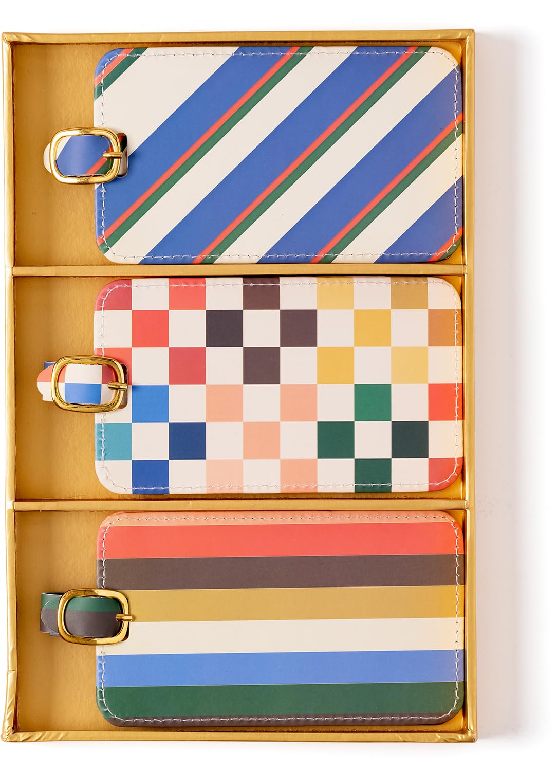 WORLD TRAVELER Luggage Tag Set - 3 Pack Baggage Tags Identifiers with ID Cards - Faux Leather Luggage Tags for Suitcases, Size One Size, Checkered