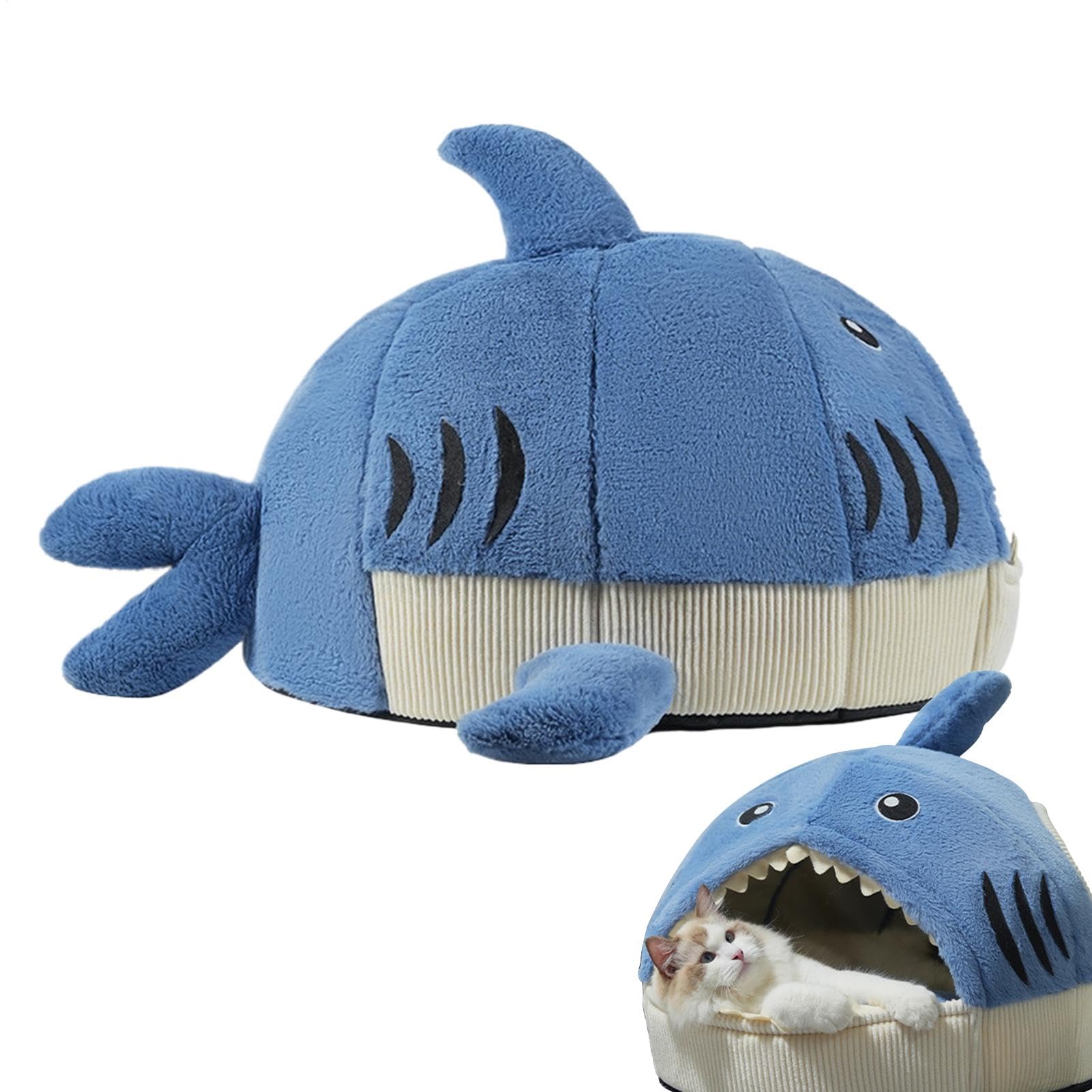 Niche épaisse en forme de requin pour chaton anxieux cherchant un lit nid chaud
