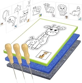 Lifuncren 3 Pièces Kit de Piquage Enfant, Kit Poinçonnage avec Tapis Feutre 20X15 cm pour Maternelle, Prickelset Fabrication (Thème Animalier)