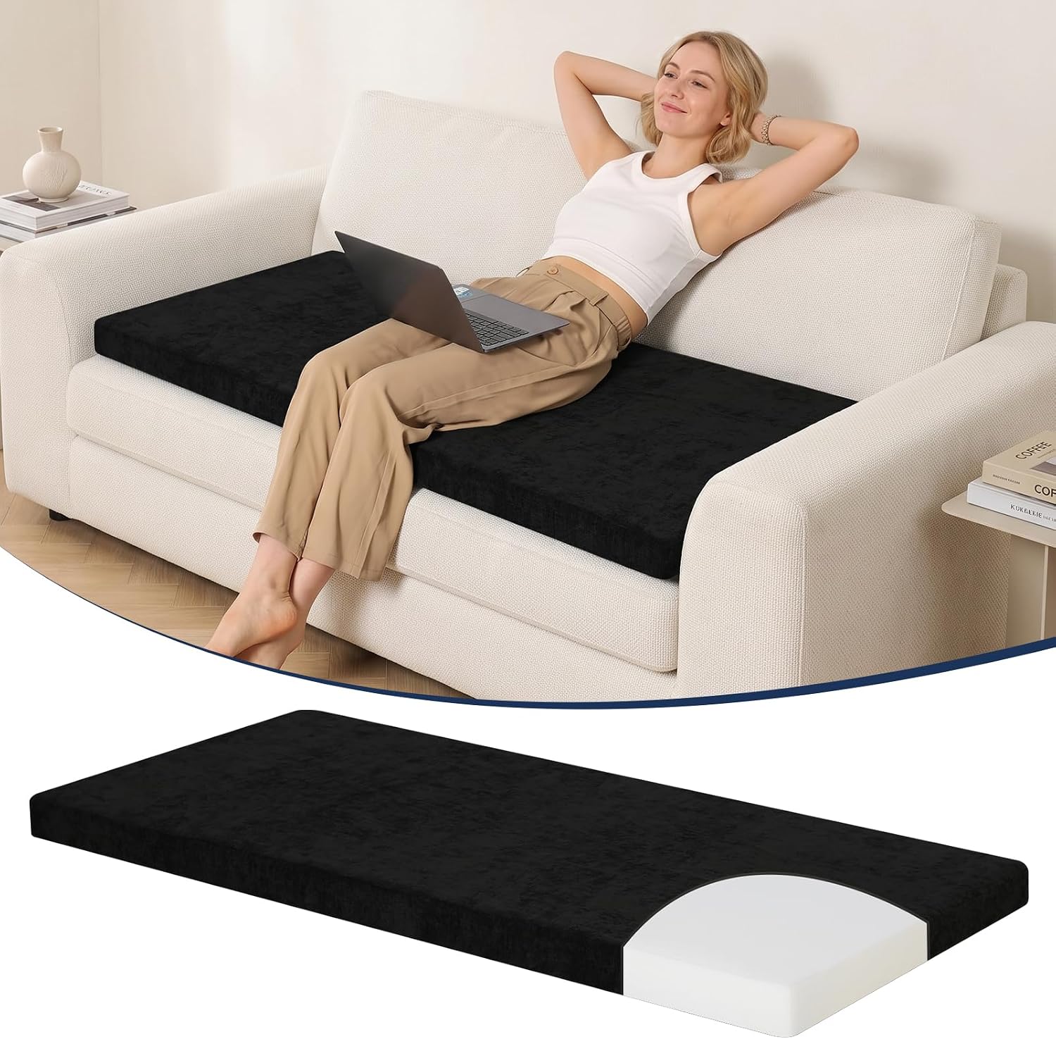 idee-home Sofa Topper Pad for Couch Cushion Support 59 x 27.5 in