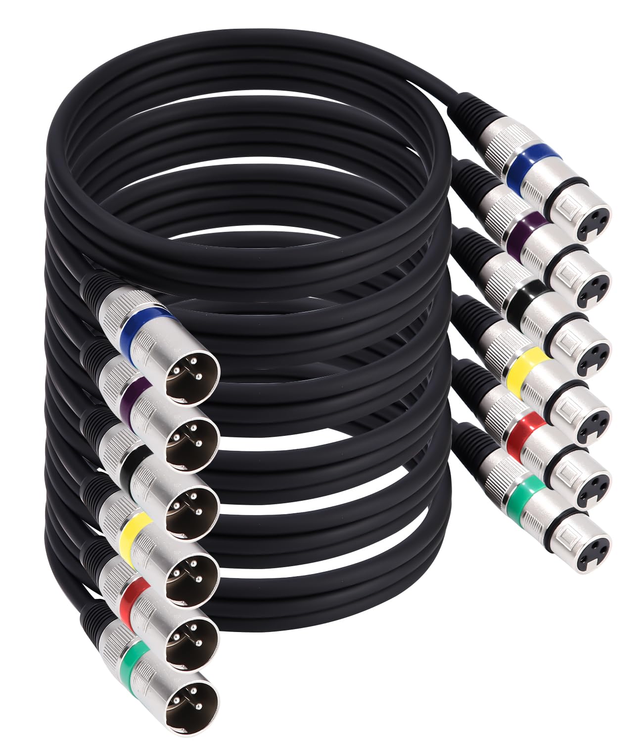 6 Pack Câble XLR 1.5M, 3 Broches Male Femelle, DMX Contrôleur Audio Connector, Fiche Pour Microphone