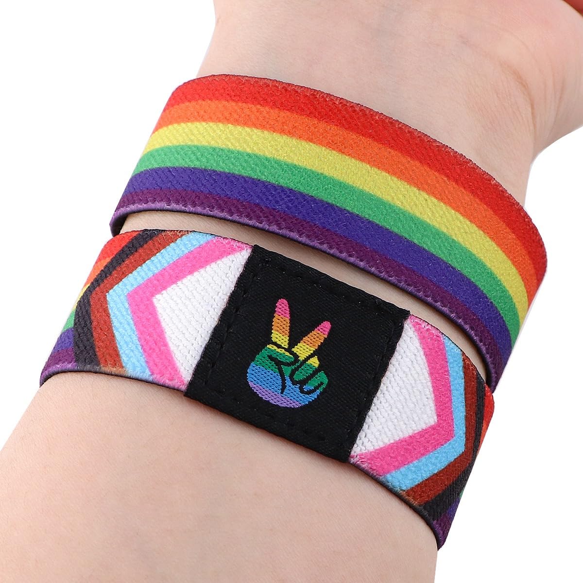 LAIHUARYWA LGBTQ+ Rainbow Pride Bracelet for Women Men Stretch Elastic Band LGBTQ Wristbands for Pride Month Decorations Color Run Accessories Outfits (Pride Flag)