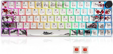 MOLGRIA GK68 68-Key RGB Backlit Gaming Keyboard with Plum Blossom Keycaps, Hot Swappable Red Mechinery Gateron Switches, Triple Mode Connection with Knob Mechanical Keyboard for Win/Mac OS