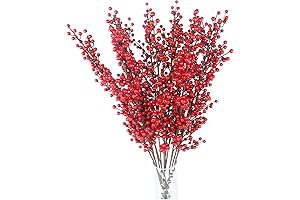 Pack of 4 Artificial Red Berry Stems Faux Berries Fake Flower for Christmas