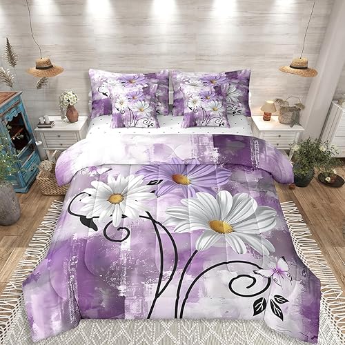 Erosebridal Abstract Comforter Sets Rustic Daisy Bedding Set