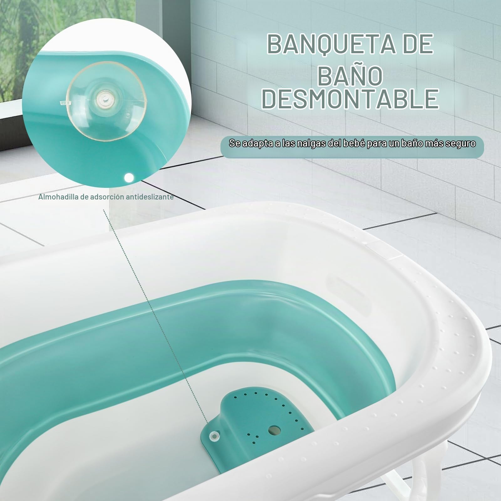 3 en 1 Bañera Plegable de Bebe de 0 a 8 Años, Bañera con Tapón de Drenaje, Capacidad de Carga de 50 KG-Baño Portátil para Niños, Antideslizante y Cómodo-72 * 51 * 42cm-azul