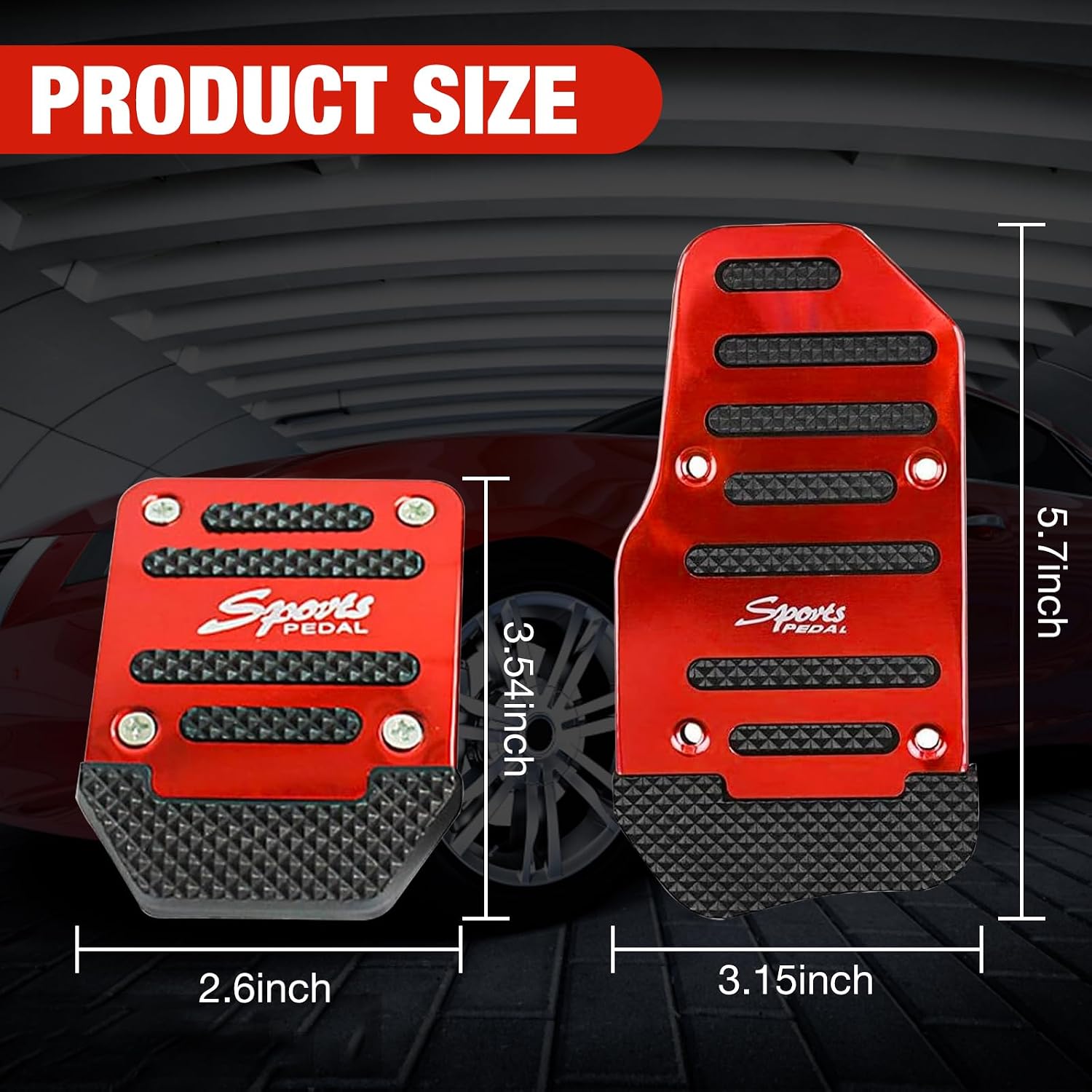 Pack-3 Car Non-Slip Pedal Pads Set, Accelerator Pedal Covers, Car Brake Pedal Protectors, Automobile Universal Replacement Accessories, for Most Cars, Trucks and Vans (Red) image 2