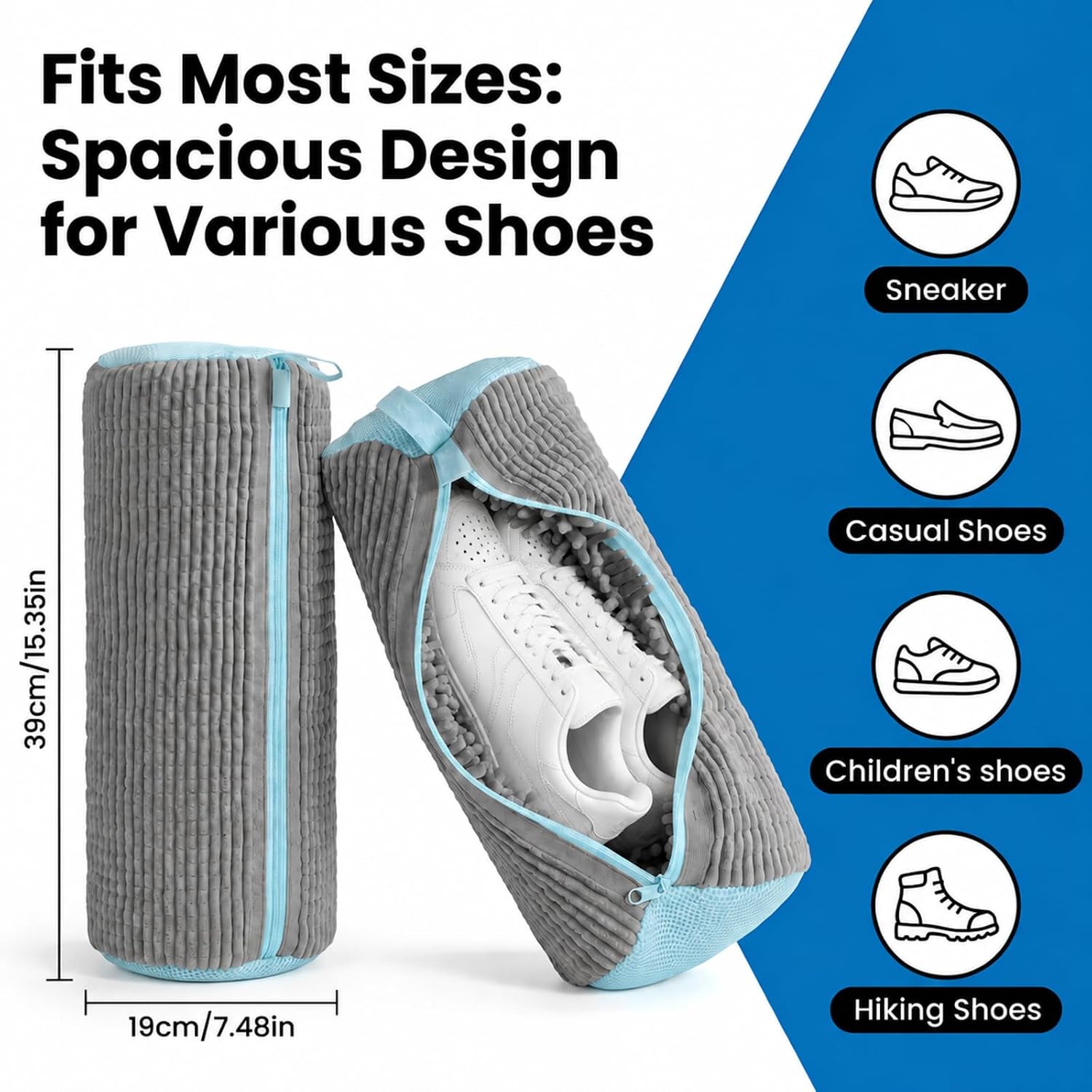 2-Pack Shoe Washing Machine Bag, Microfiber Chenille Laundry Bag for Sneakers - Self-Locking Zipper, 360° Deep Clean, Noise Reduction, Fits All Shoe Sizes, for Tennis Running & Kids Shoes