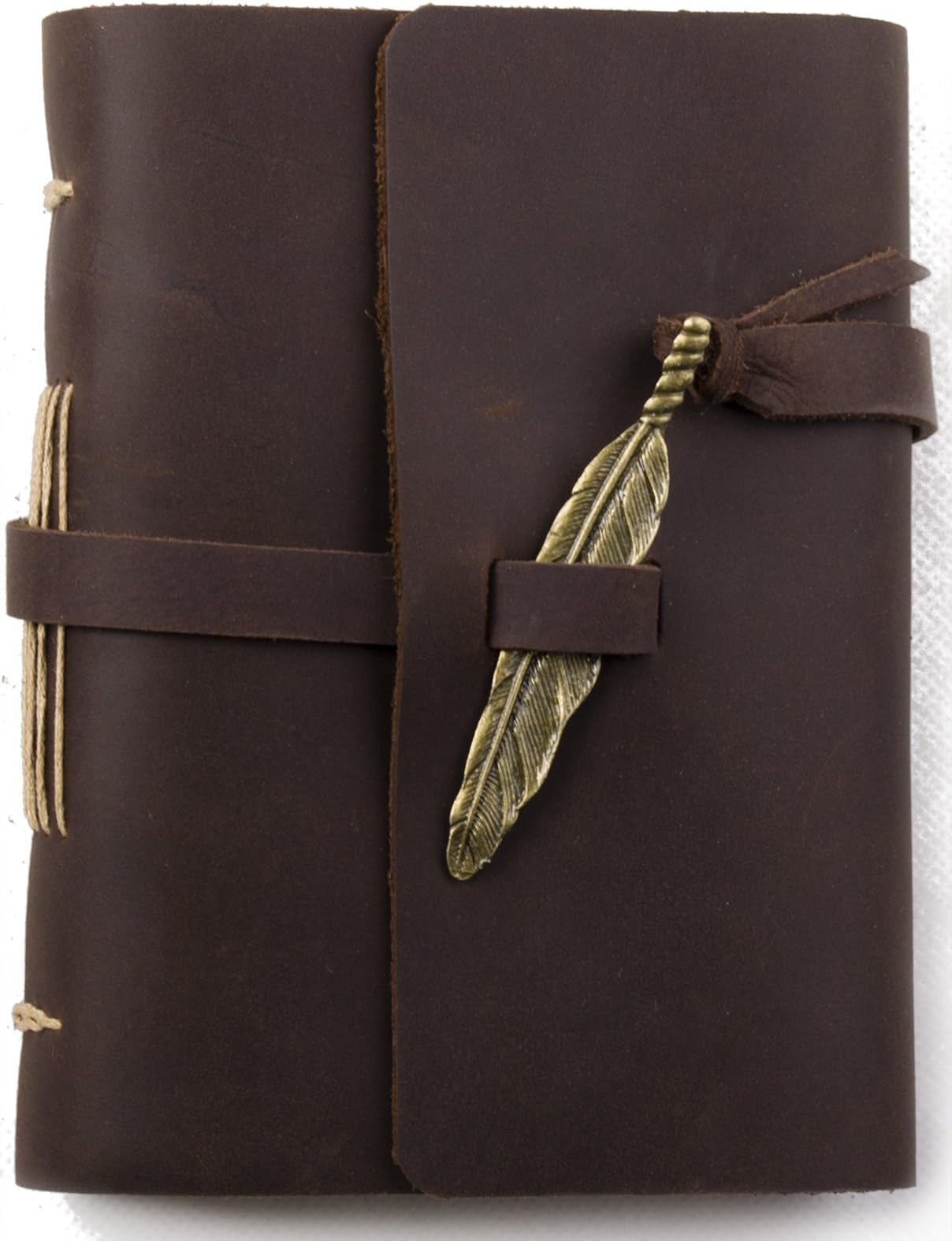 Ancicraft Unique Leather Journal with Feather Handmade A6 Blank Craft Paper Brown with Gift Box (Dark Brown & A6(4.13x5.8inch) Blank Craft Paper)
