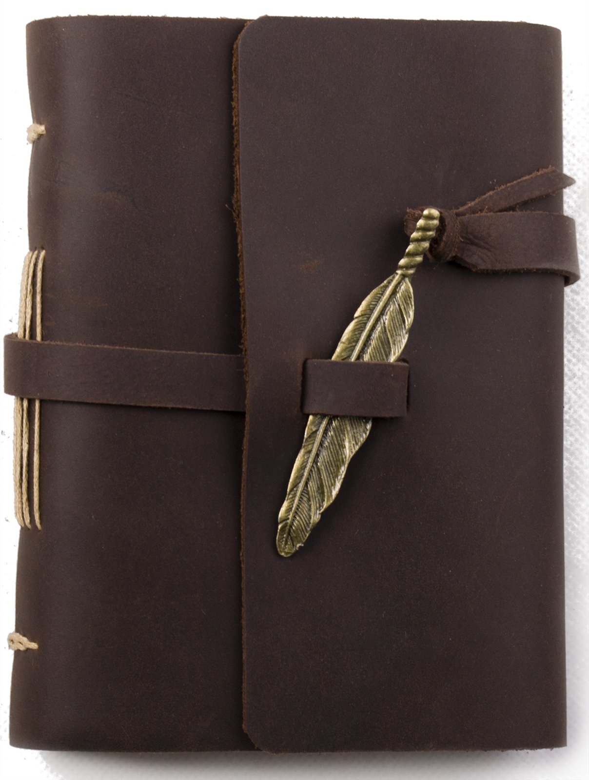 Ancicraft Unique Leather Journal with Feather Handmade A6 Blank Craft Paper Brown with Gift Box (Dark Brown & A6(4.13x5.8inch) Blank Craft Paper)