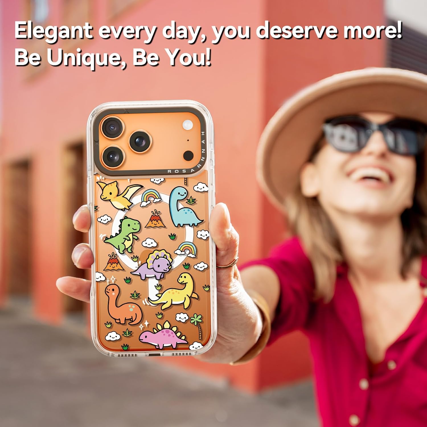 Rosarnnah for iPhone 17 Pro Max Case Cute - Compatible with Magsafe - Durable Shockproof 6.6 ft Drop Impact Phone Case - Funny Dinosaur Land Design (6.9") Clear