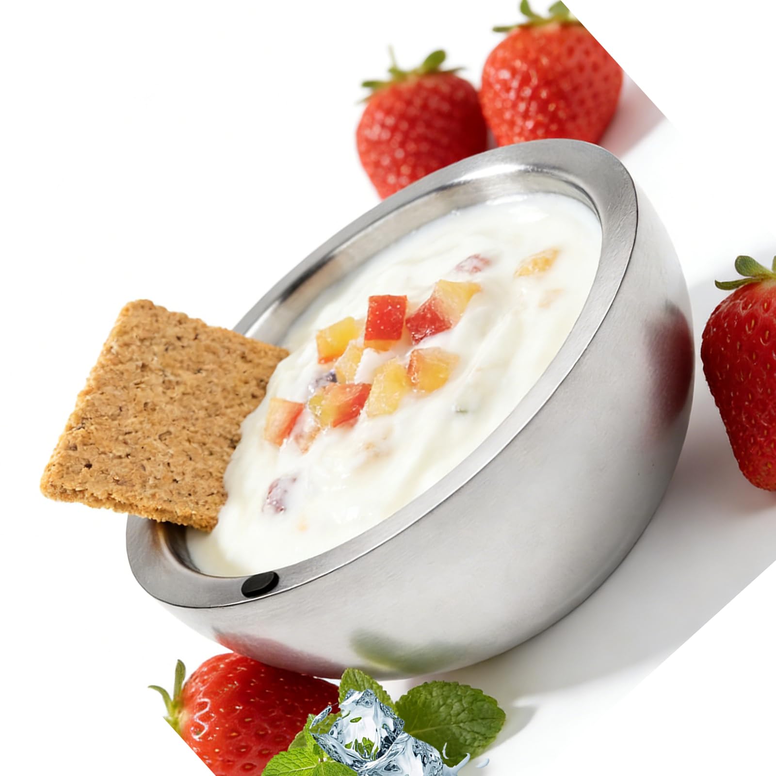 Buxuaaaa 304 Rustless Twin Wall Fillable Bowl Developed for Refrigerating Sinks and Vegetables Excellent for Parties Barbecues Excursions Consumable Substance Slip Immune Base Easy Neat Bowl