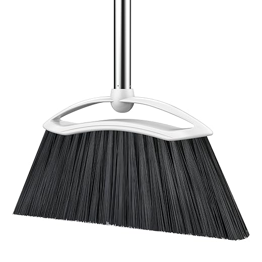 Heavy Duty Broom, 54-inch Adjustable Long Handle Angle Brooms Large Brooms for Sweeping Indoor and Outdoor Commercial Broom for Home Kitchen Patio Garage Porch Courtyard Classroom, White