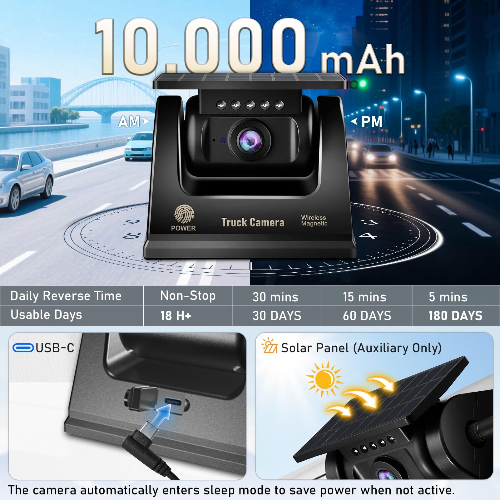 URVOLAX Camera de Recul sans Fil: Ecran Voiture Portable 7 Pouces Apple CarPlay/Android Auto - Batterie 10 000mAh avec Solaire - pour Camping Car Camion Remorque Caravane (69X Premier de l Industrie)