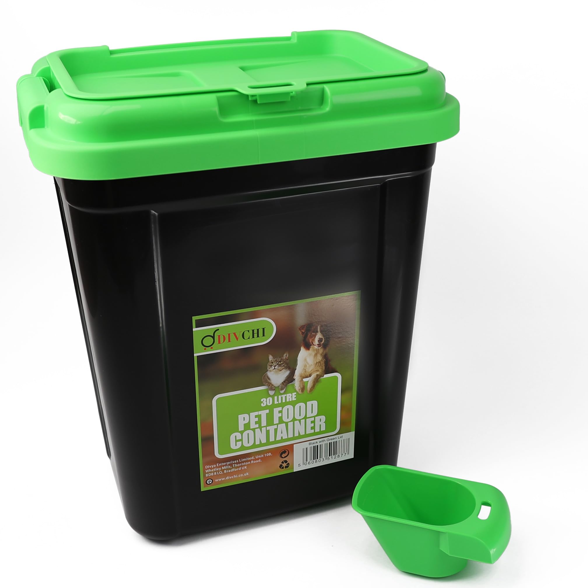 DIVCHI 40L Pet Food Storage Container Flip Top Locking System With Integrated Scoop Plastic Birds Airtight Pet Dog Cat Animal Dry Food 15 KG Dispenser Bin (Green) โ image 1