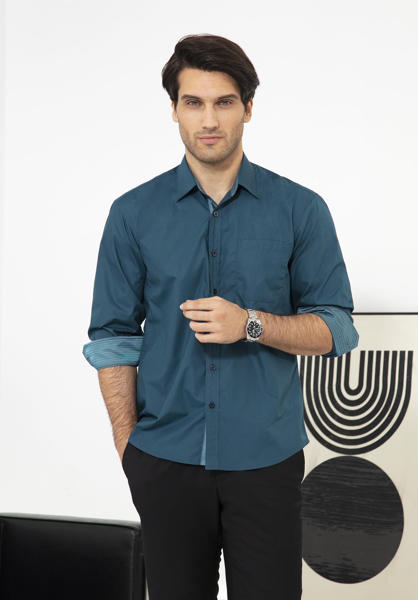 HISDERN Chemise Formelle pour Hommes décontractée à Manches Longues Chemises habillées Classiques boutonnées
