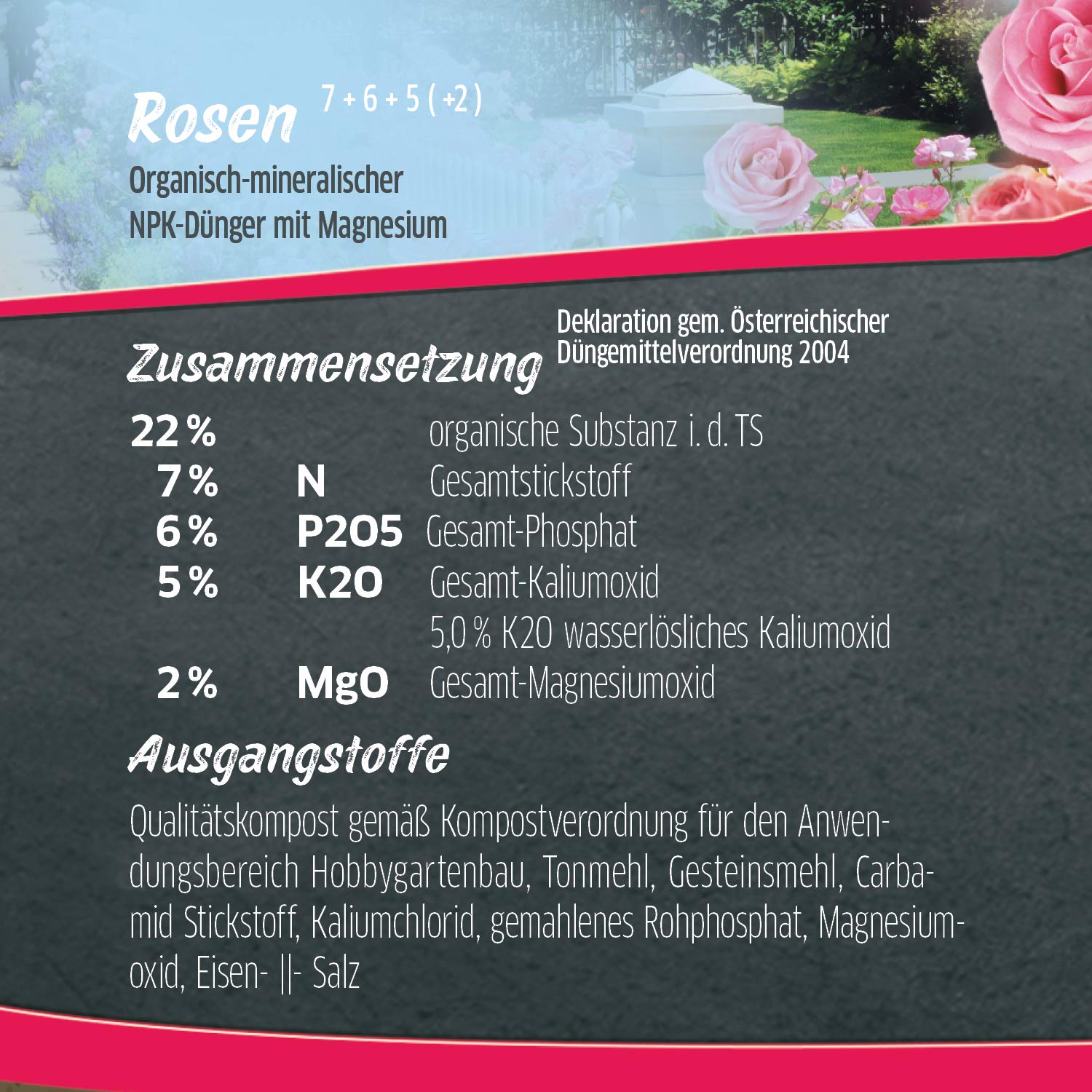 Rosendünger als Granulat, organisch-mineralischer Spezialdünger für Rosen mit Langzeit-Wirkung, 2,5 kg im praktischen Eimer, Dünger Granulat für gesunde Pflanzen