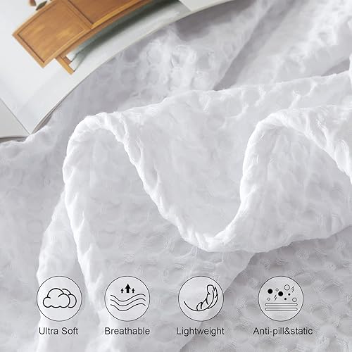 Miniatura 3 de PHF Manta ultrasuave de tejido de gofre, tamaño Queen de 90 x 90 pulgadas, ligera, transpirable, acogedora, perfecta para primavera y verano, gran