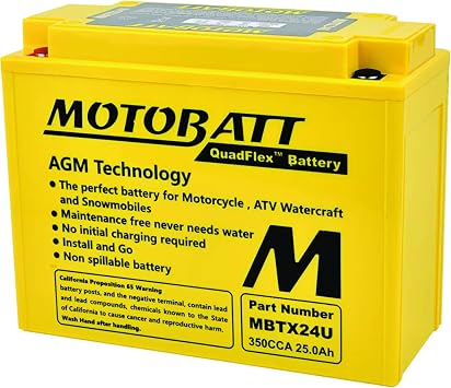 MotoBatt DB Electrical MBTX24U New Battery for Motobatt Battery 25Ah,Brp Can-Am,Bimota Spyder,Ducati,Honda,Kawasaki,Yamaha,Artic Cat,Suzuki,Brp Ski-doo SY50-N18L-AT 12N18-3A Y50-N18A-A Y50-N18L-A