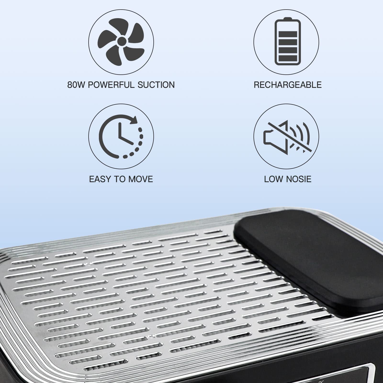 Biutee Nail Dust Collector 80W Powerful Nail Vacuum Dust Collection with 2 Reusable Filters Rechargeable Dust Collector Extractor Nail Salon