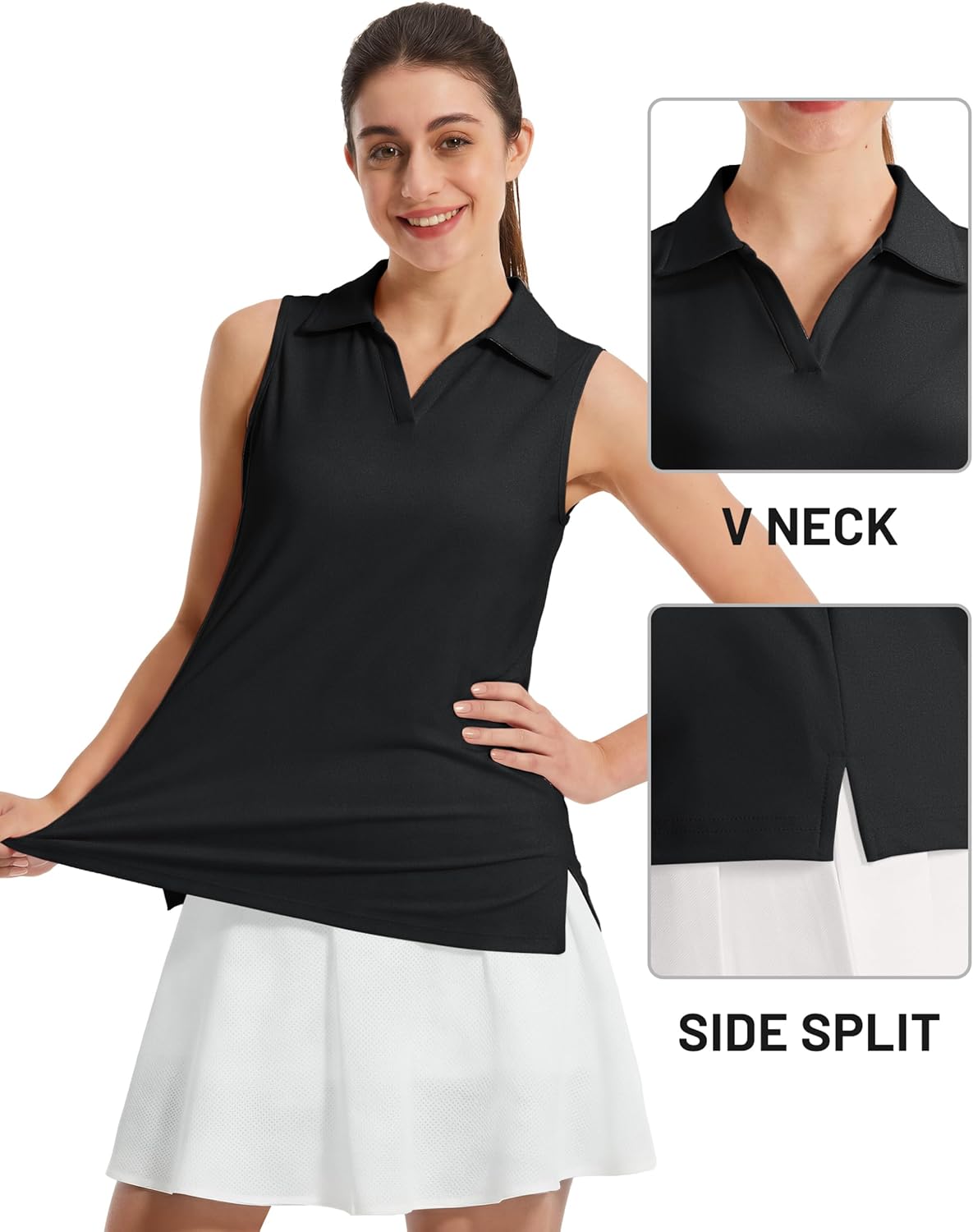 TACVASEN Womens Golf Shirt Sleeveless UPF 50+ Polo Shirts Collared Tennis Tops V Neck Athletic Workout Tank Quick Dry - Image 6