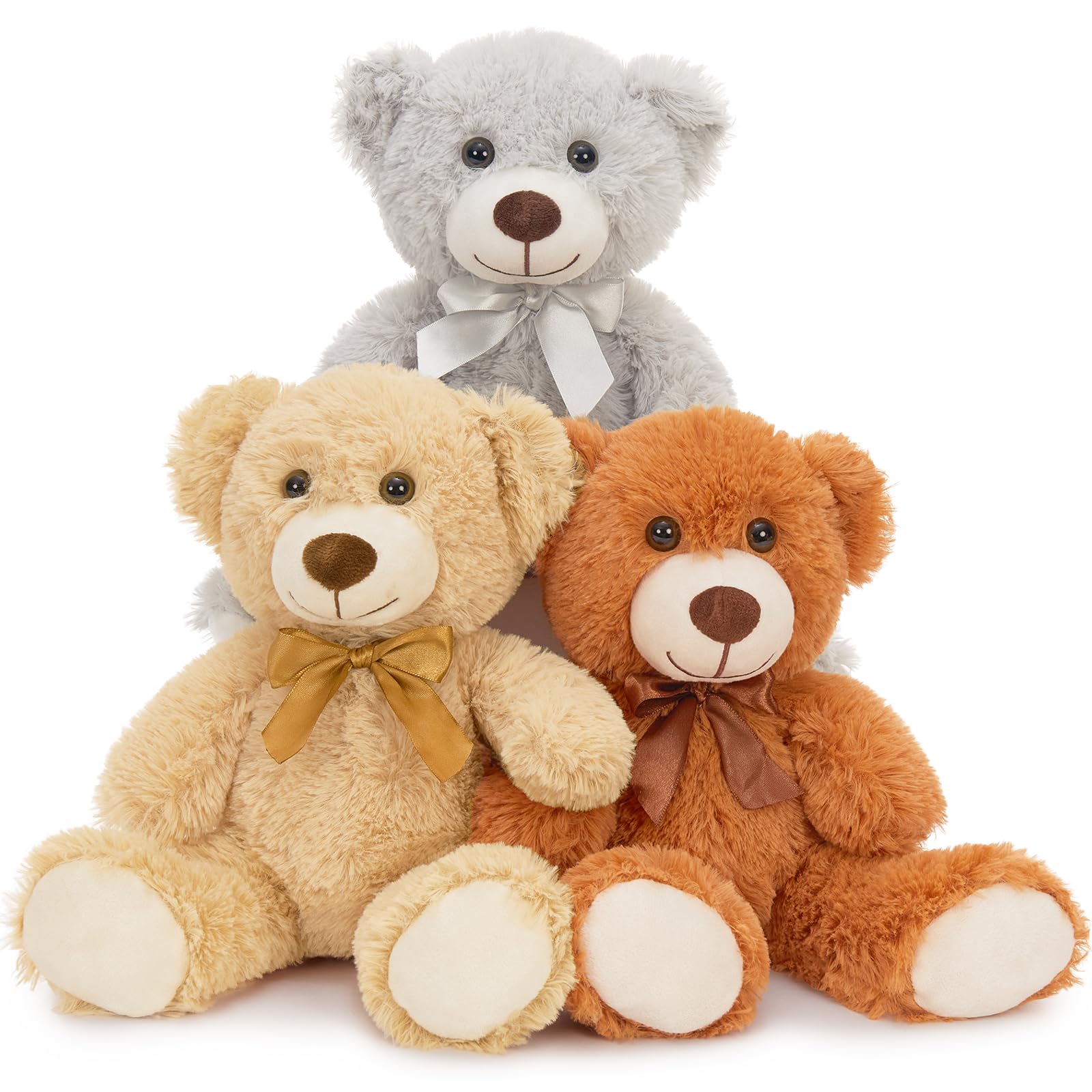 MaoGoLan 3 Pieces Bulk Teddy Bears Stuffed Animals Baby Shower, Soft Small Stuffed Teddy Bears in Bulk, 13.5" Cuddly Mini Teddy Bears Centerpiece,Wedding,Party,Engagement,Tan,Dark Brown,Gray
