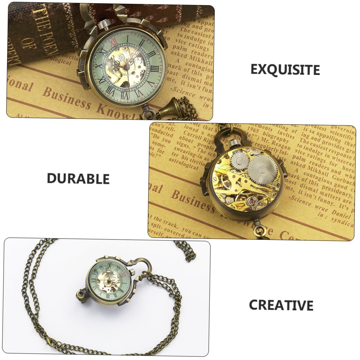 Gatuida Reloj de Bolsillo Mecánico Cadena y Esfera Esférica de Vidrio, Diseño Vintage y Artesanal Único para Uso Diario y Ocasiones Obsequios