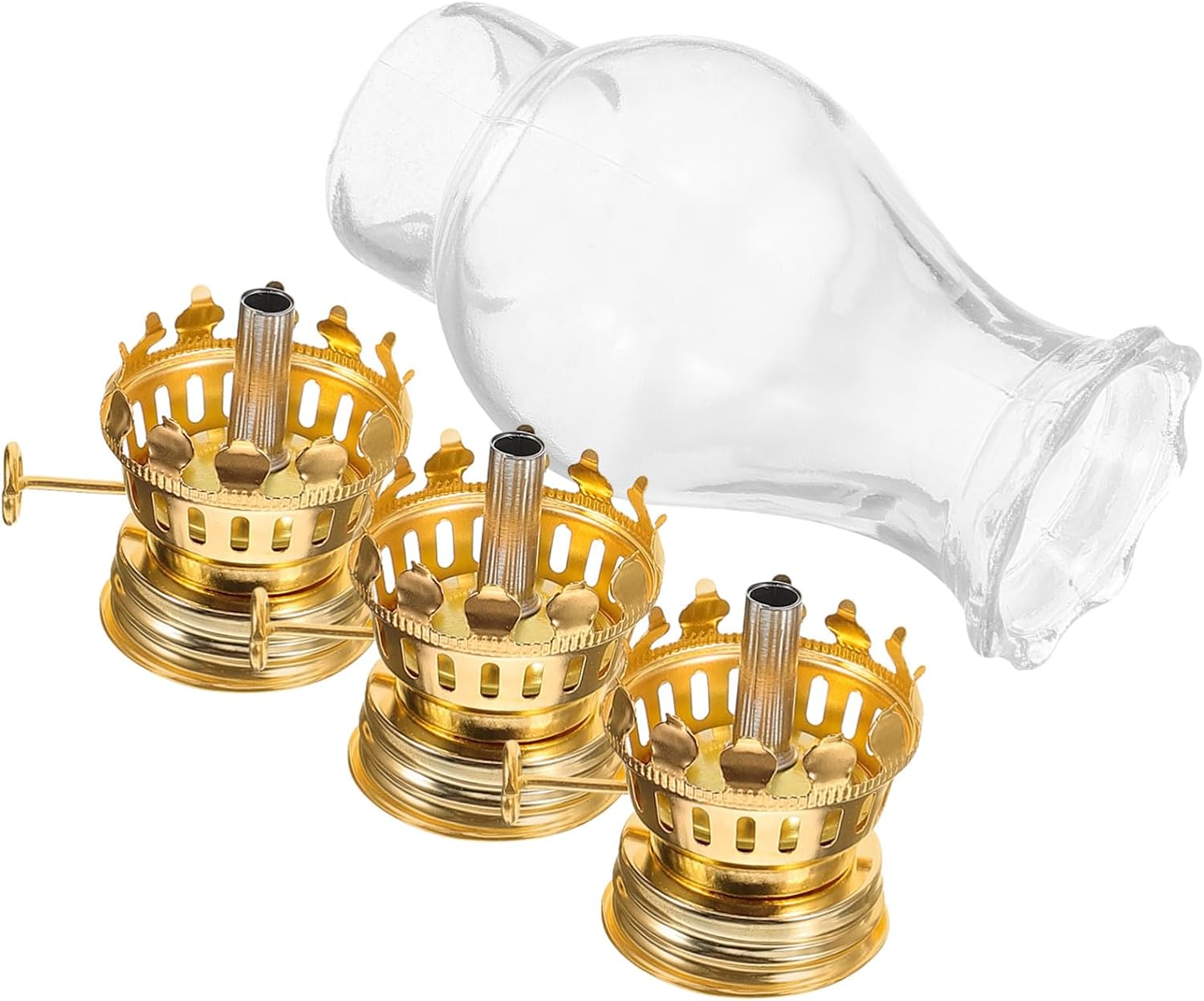 GARVALON 2sets Vintage Kerosene Lamp Burner Regulator and Glass Shades for Indoor Use Oil Lamp Kit for Home and Emergency Lighting