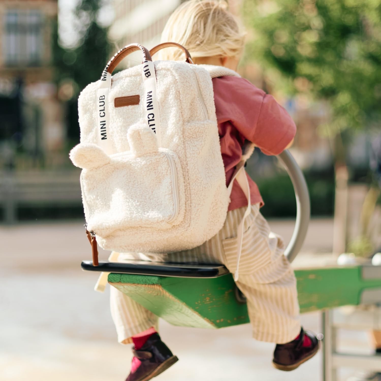 CHILDHOME, Sac a Dos, Bebe, Sac à dos Enfant, Cartable maternelle, Pochette isotherme, Compartiment boite à repas, Solide, Matière Coton, My First Bag, 7L, Mini Club Urban, Teddy White