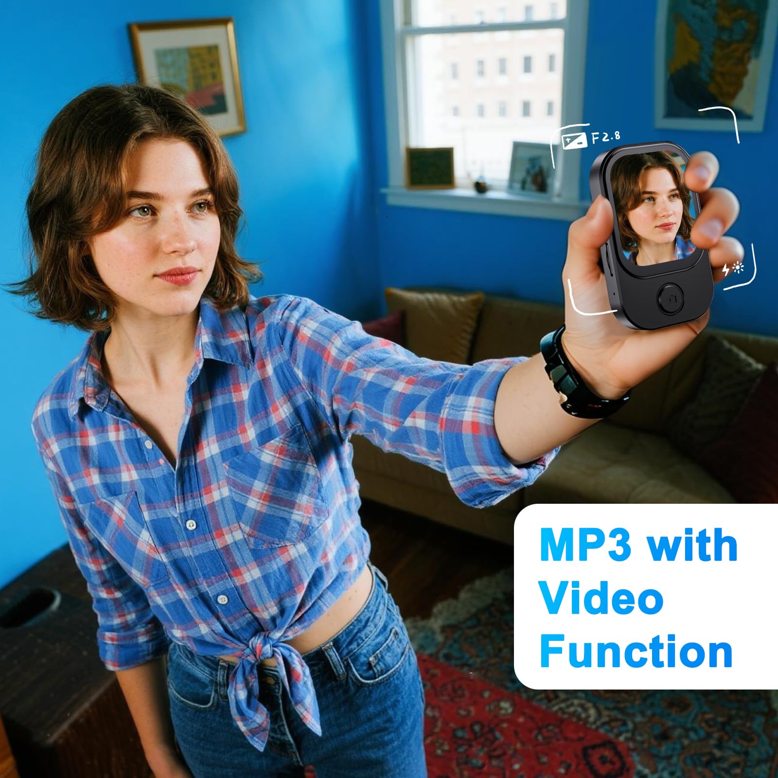Gueray 64GB Mini Lettore MP3 con Fotocamera Bluetooth 5.3 Lettore Musicale con Altoparlante Schermo Tattile Supporto FM Radio Registratore Vocale Video Allarme Funzione E-book Scheda TF