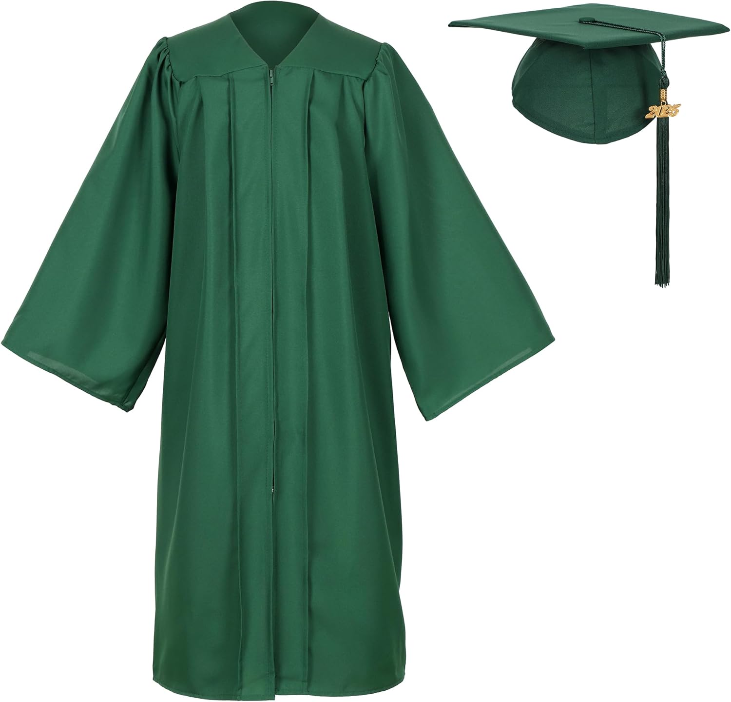 Unisex Matte Graduation Gown and Cap Set with Tassel for Middle High School Bachelor 51 Forest Green