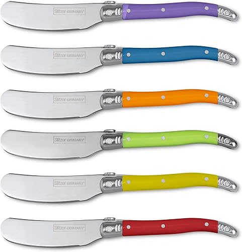 Slitzer Germany Juego de cuchillos de mantequilla, cuchillo esparcidor de estilo europeo con hoja de acero inoxidable, asas ABS de colores de fácil
