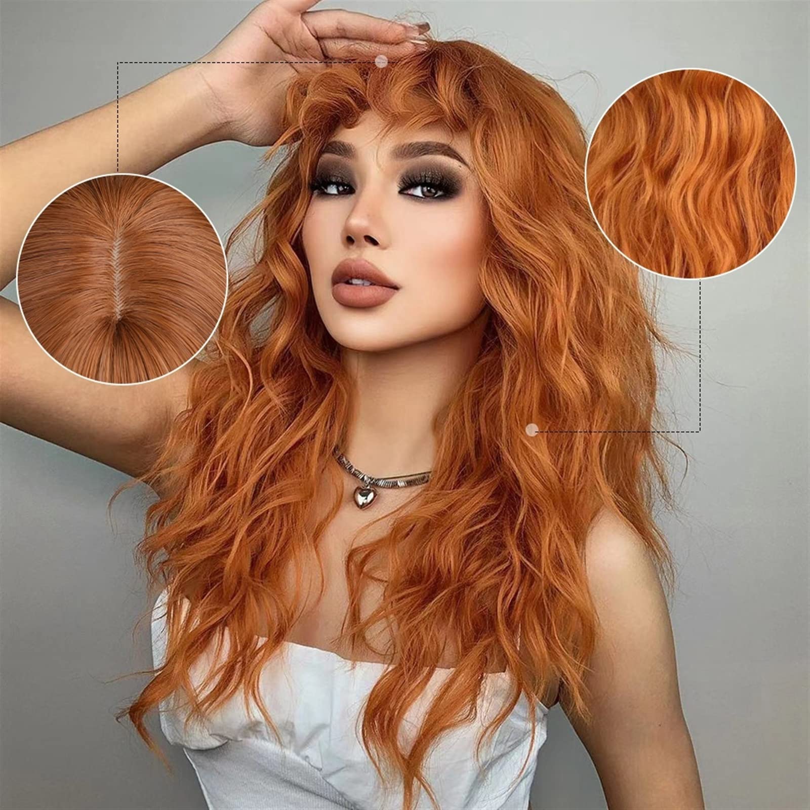 Perruque Synthétique Afro Crépue Bouclée De Couleur Orange Ondulée