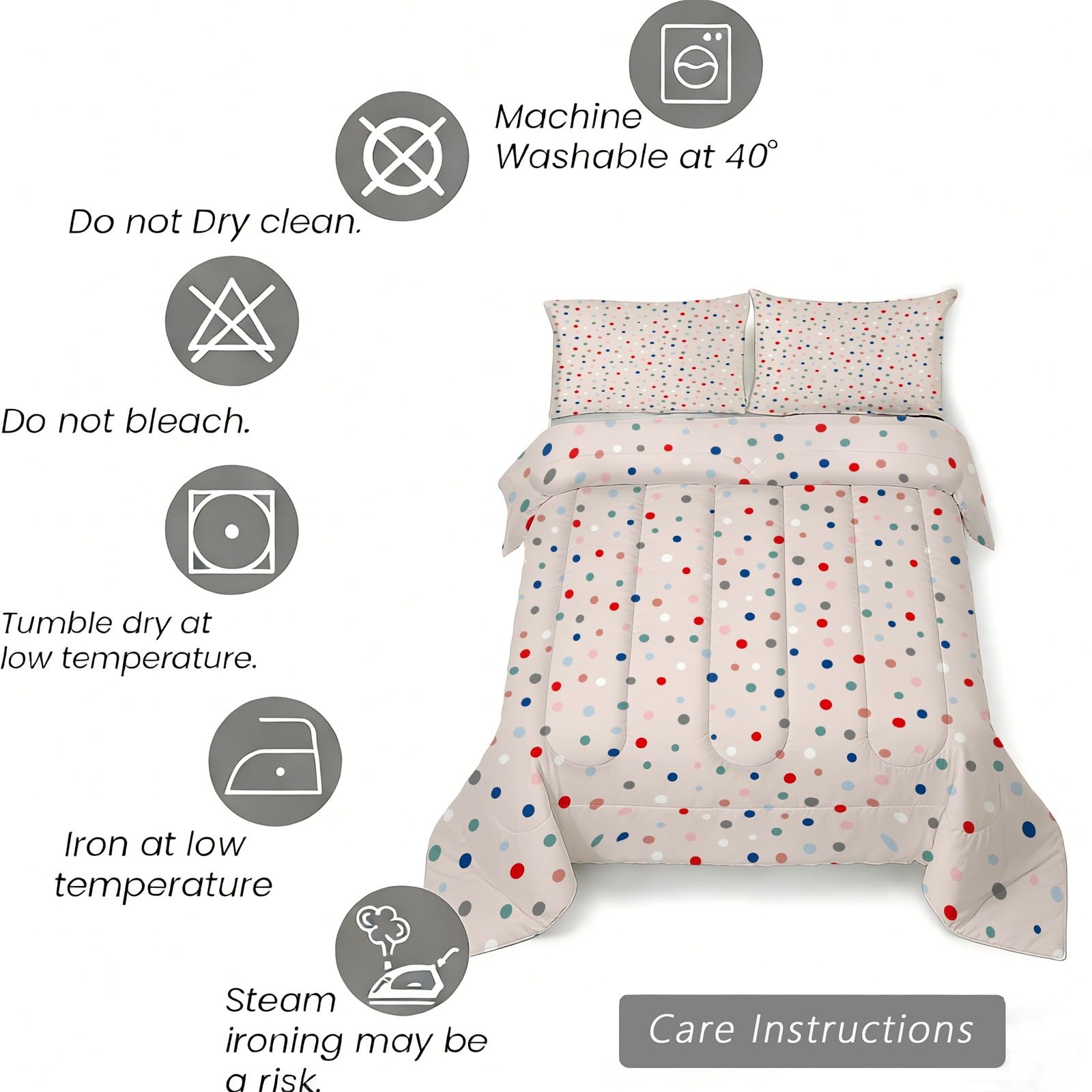 Genérico Edredon Cama 135 Lunares de Colores Edredón Nordico Adulto sin Funda Reversible Fresco Estampado Suave Ligero Transpirable Duvet 220x220 cm Incluye 2 Fundas de Almohada 50x75 cm YUb562