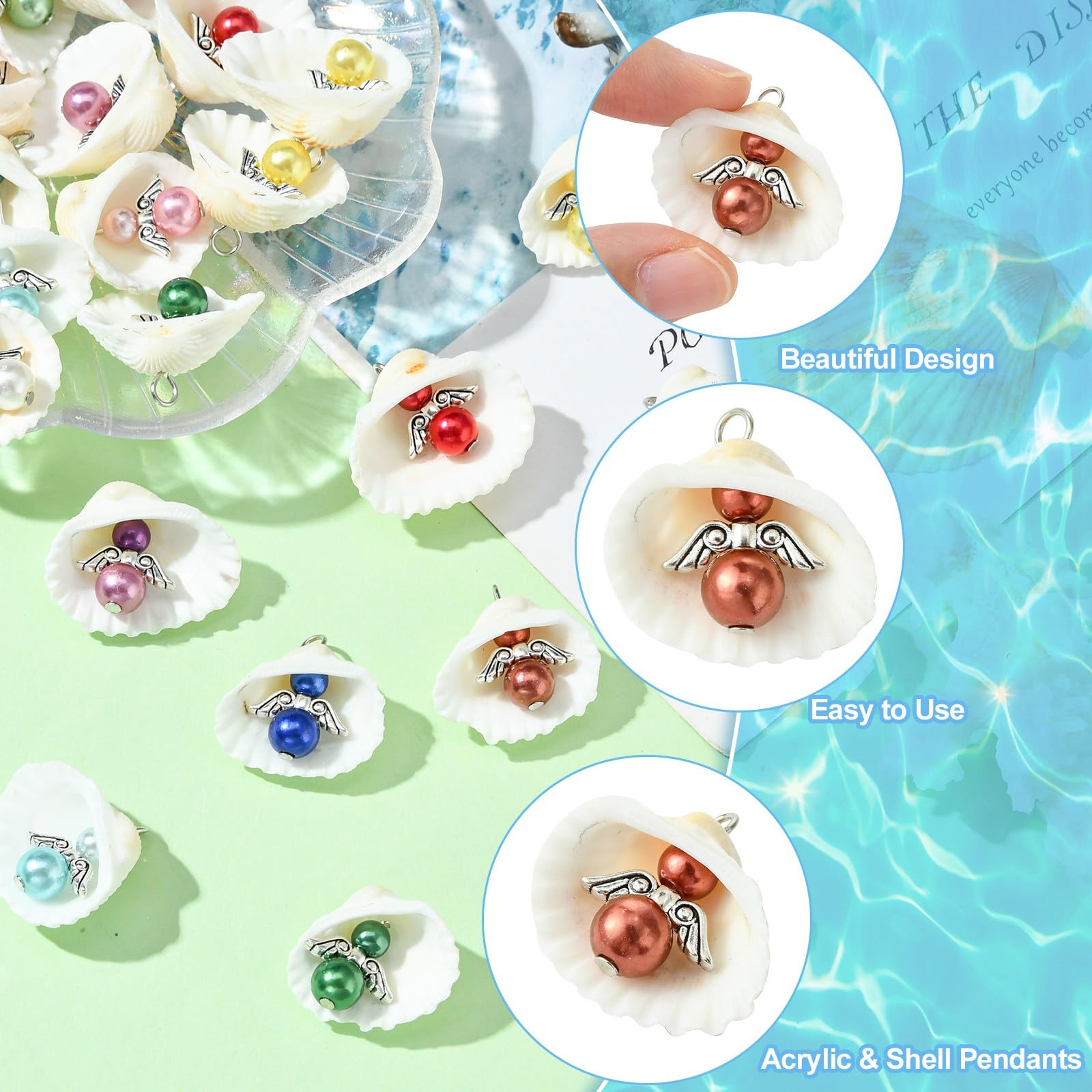 UR URLIFEHALL 50 Pcs 10 Styles Colourful Angel Charms with White Shell Beads Fairy Charms Pendants for Jewellery Making Crafts Phone Straps - Image 3