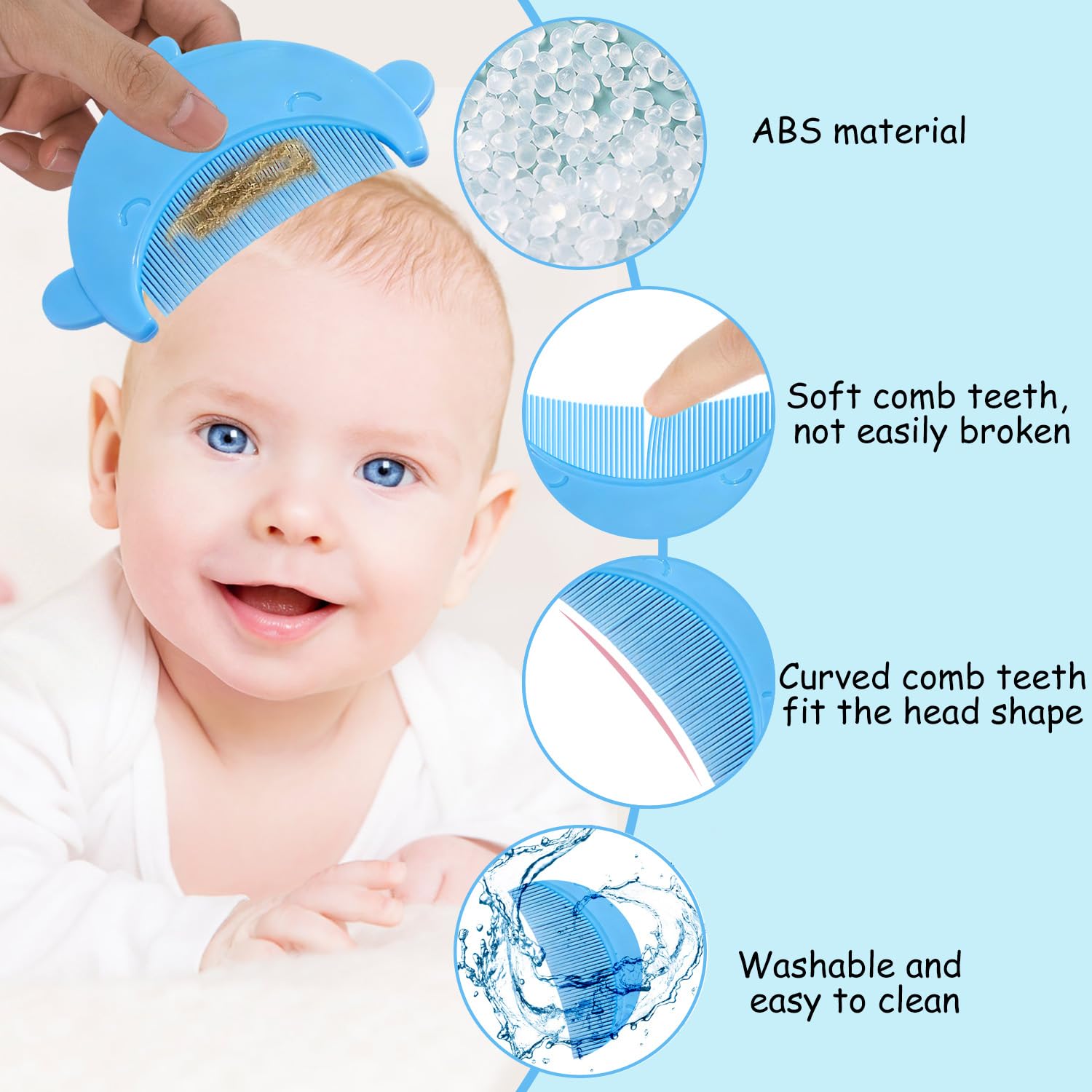 2 PCS Peigne pour Croûtes de lait, Brosse de Bain pour Bébé, Peigne pour Enfants, Arc de Forme Brosse à Cheveux, Aide à Masser Doucement le Cuir Chevelu?Baleine bleue?