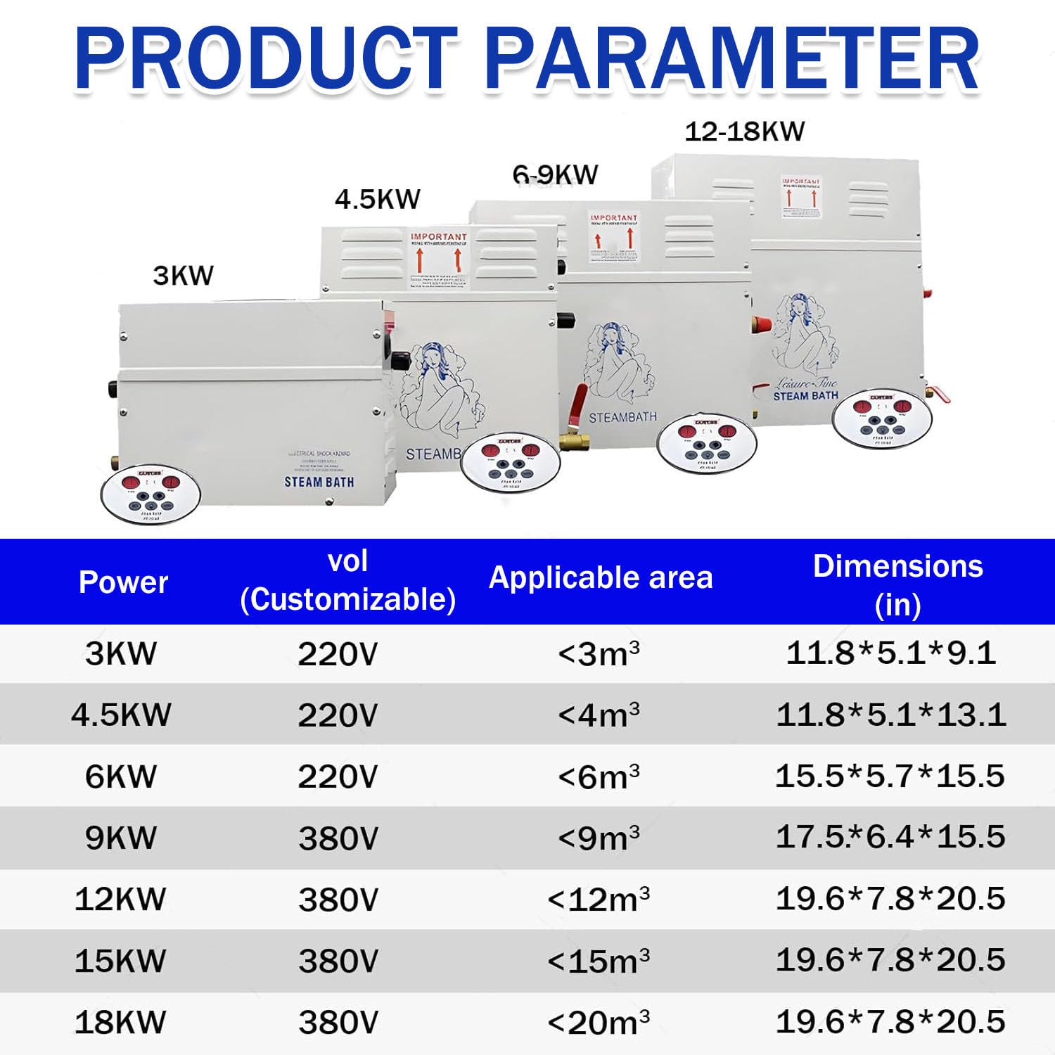 Versátil kit generador de baño de vapor, opciones de 3 kW a 18 kW, controlador de pantalla digital de 35.0 a 55.0 °C, drenaje automático autolimpiable, adecuado para mamparas de ducha, habitaciones de