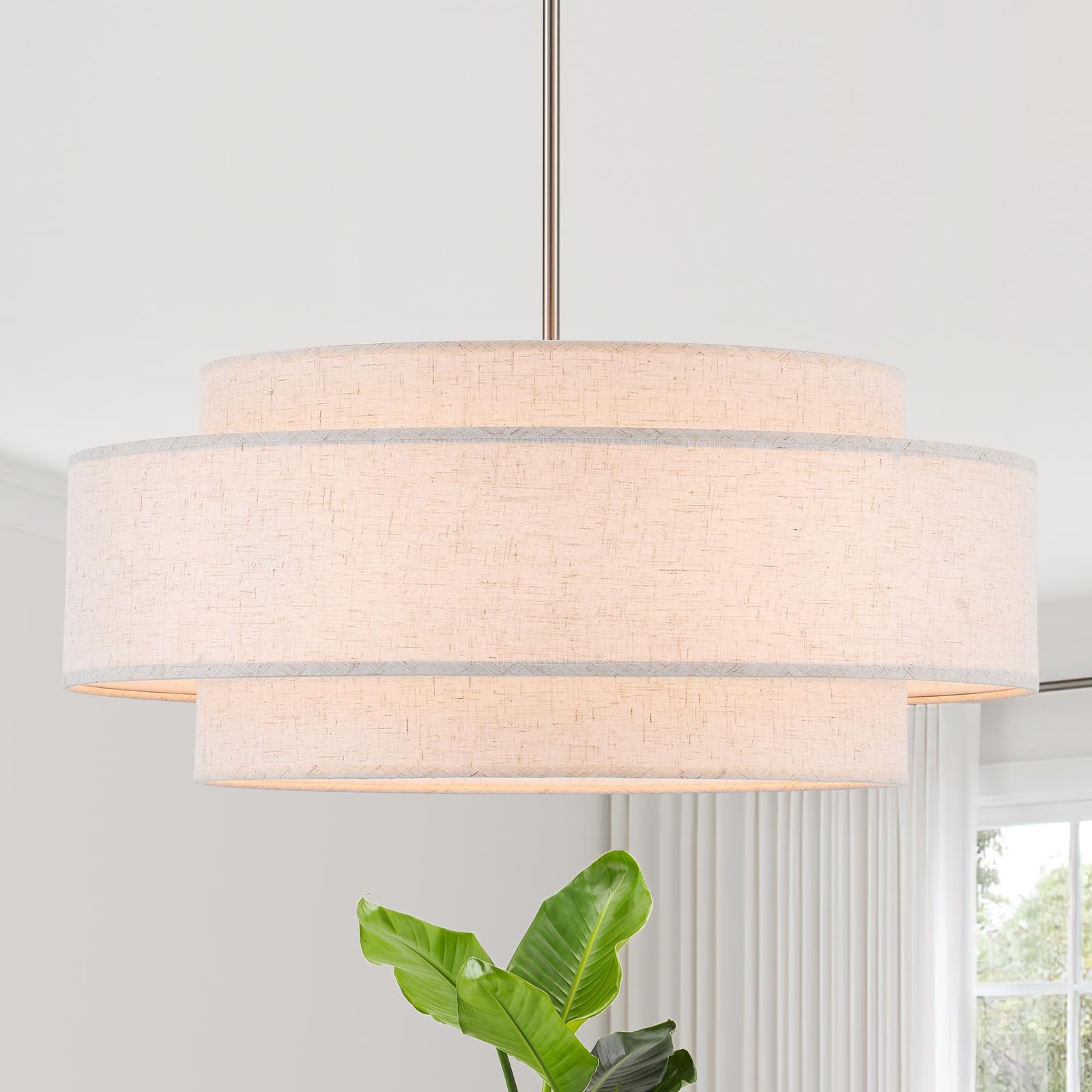 23.6" Modern Drum Chandelier, 6-Light Chrome Linen Light Fixture