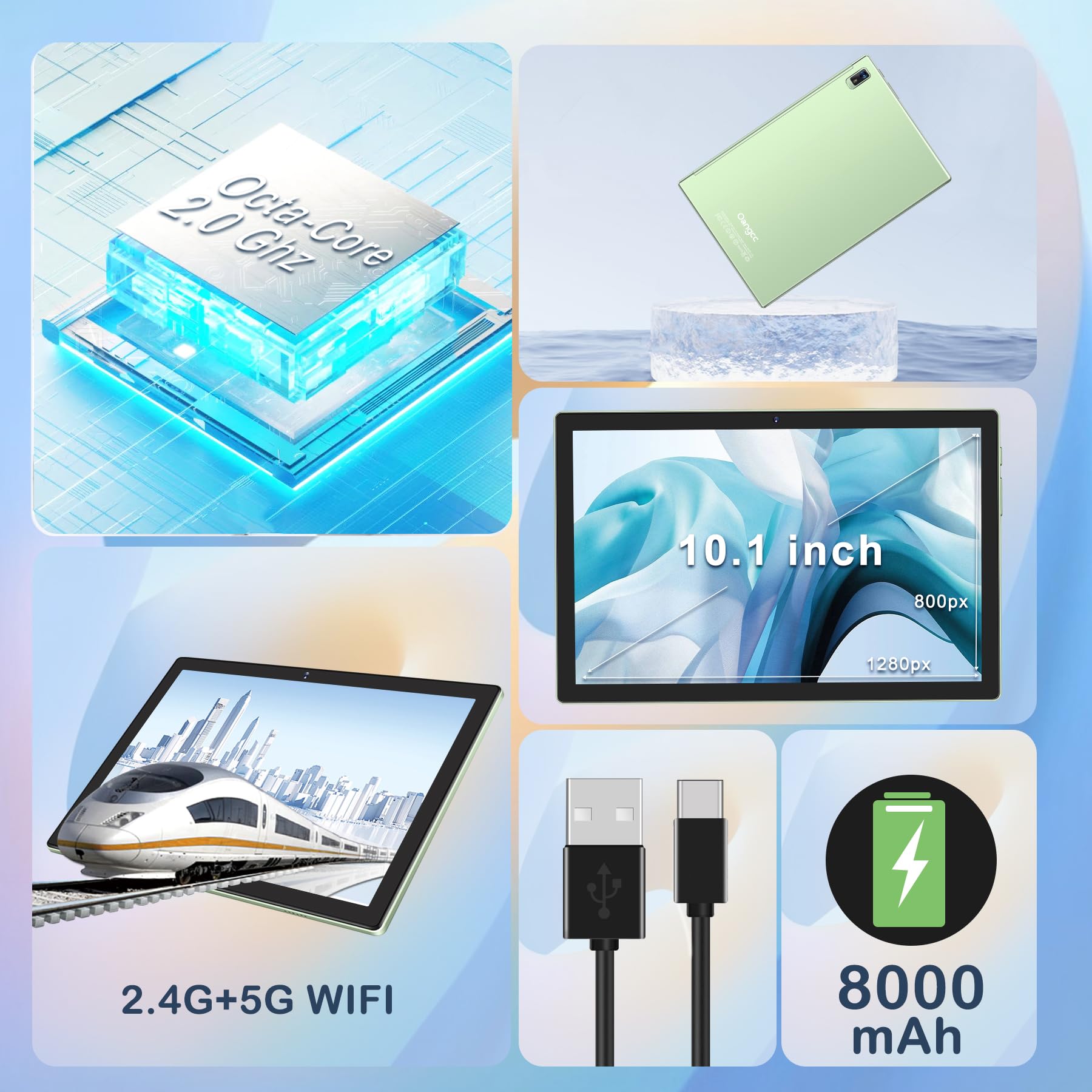 2026 Neueste Tablet 10 Pollici Android AI, 12GB RAM +128GB ROM/TF 1TB, 5G WiFi 6, Octa-Core, Bluetooth 5.0, 5MP + 8MP, GMS Certification, Widevine L1, Tablet 2-in-1 con Tastiera e Mouse – Verde