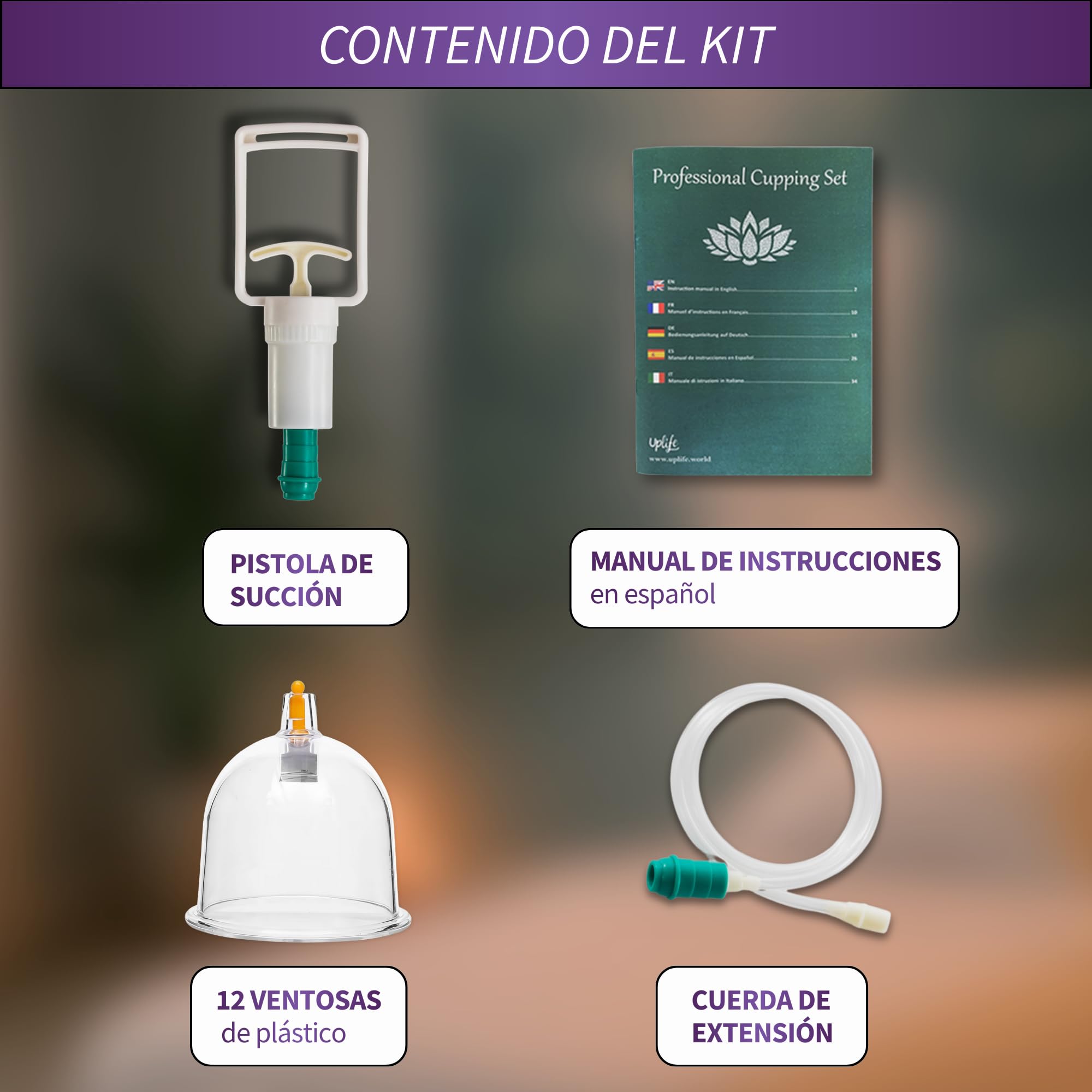 Uplife Set de 12 Ventosas Fisioterapia - Ventosaterapia Masaje de Espalda, Dolor de Espalda y Cuello, Vacumterapia Glúteos - Masajeador para Celulitis y Masaje Anticelulítico Reductor