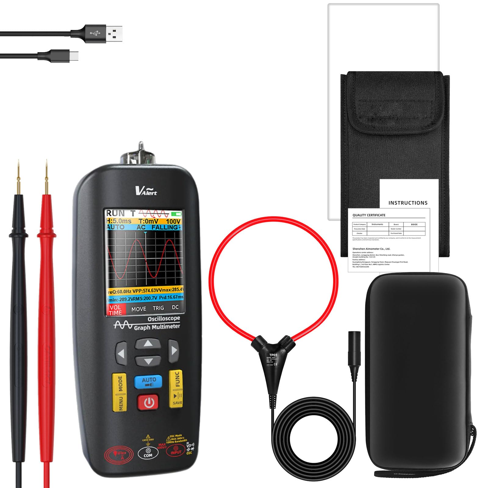 Cazstyk With Flexible Coil Multiple Function Digital Oscilloscope 600V Rate Multimeter With Waveform Captures & Data Export Features Automotive Diagnostic Oscilloscope