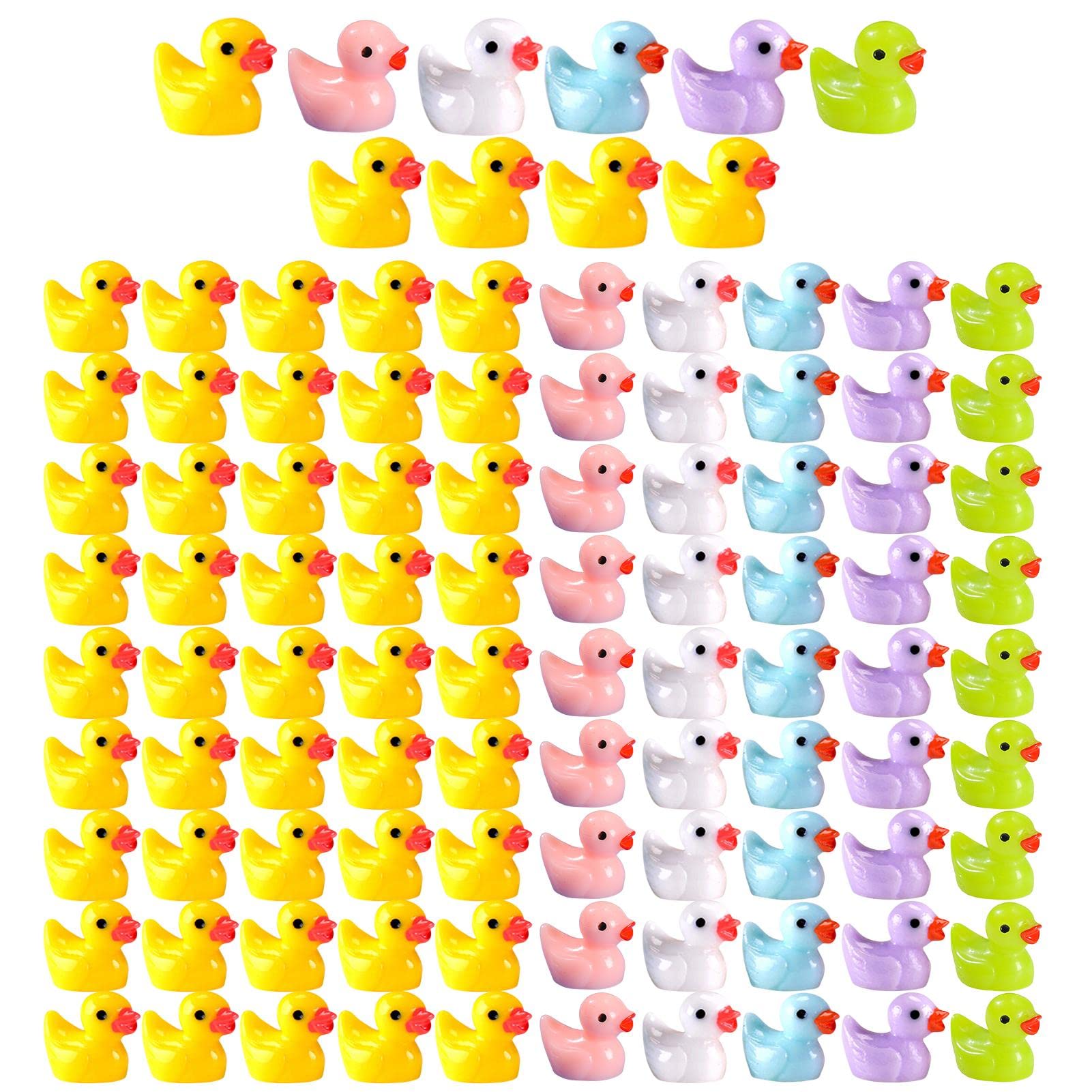 Zceplem 100 Cute Tiny Resin Ducks, 6 Colors - Small Miniature for Christmas Birthday, Fairy Garden Landscape Aquarium Ornament