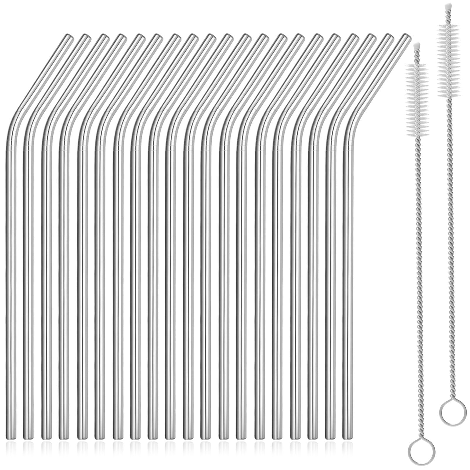 Zestaw 20 słomek ze stali nierdzewnej wielokrotnego użytku, zestaw 304 metalowych słomek do picia, 2 szczotki do czyszczenia, przyjazne dla środowiska, nadają się do mycia w zmywarce, nadają się do