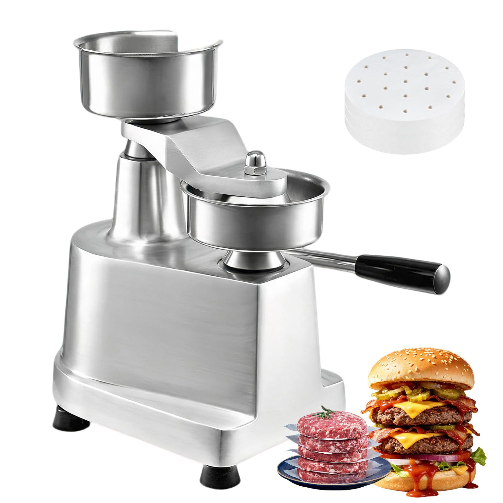 Hamburgerpresse mit 500 Trennpapieren Gastro Hamburgermaschine Burgerpresse Pattypresse Pattymaker Edelstahl,100 Patties/Stunde,Gleichmäßige Konsistenz 130cm-5in