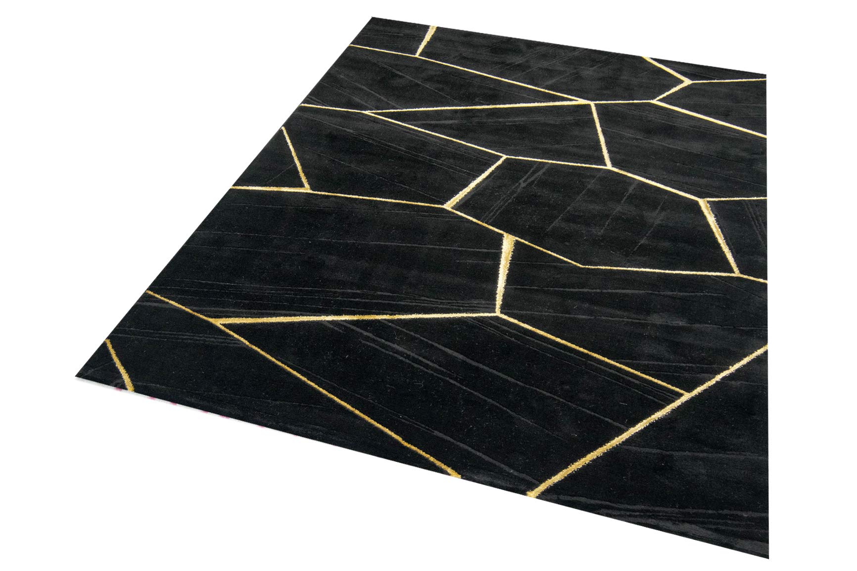 Teppich-Traum Tapis de Salon Moderne Tapis Motif géométrique en Or Noir Größe 200 cm Rund